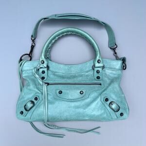 Balenciaga Classic Mini City 2Way Bag Handbag Shoulder Bag Leather Teal